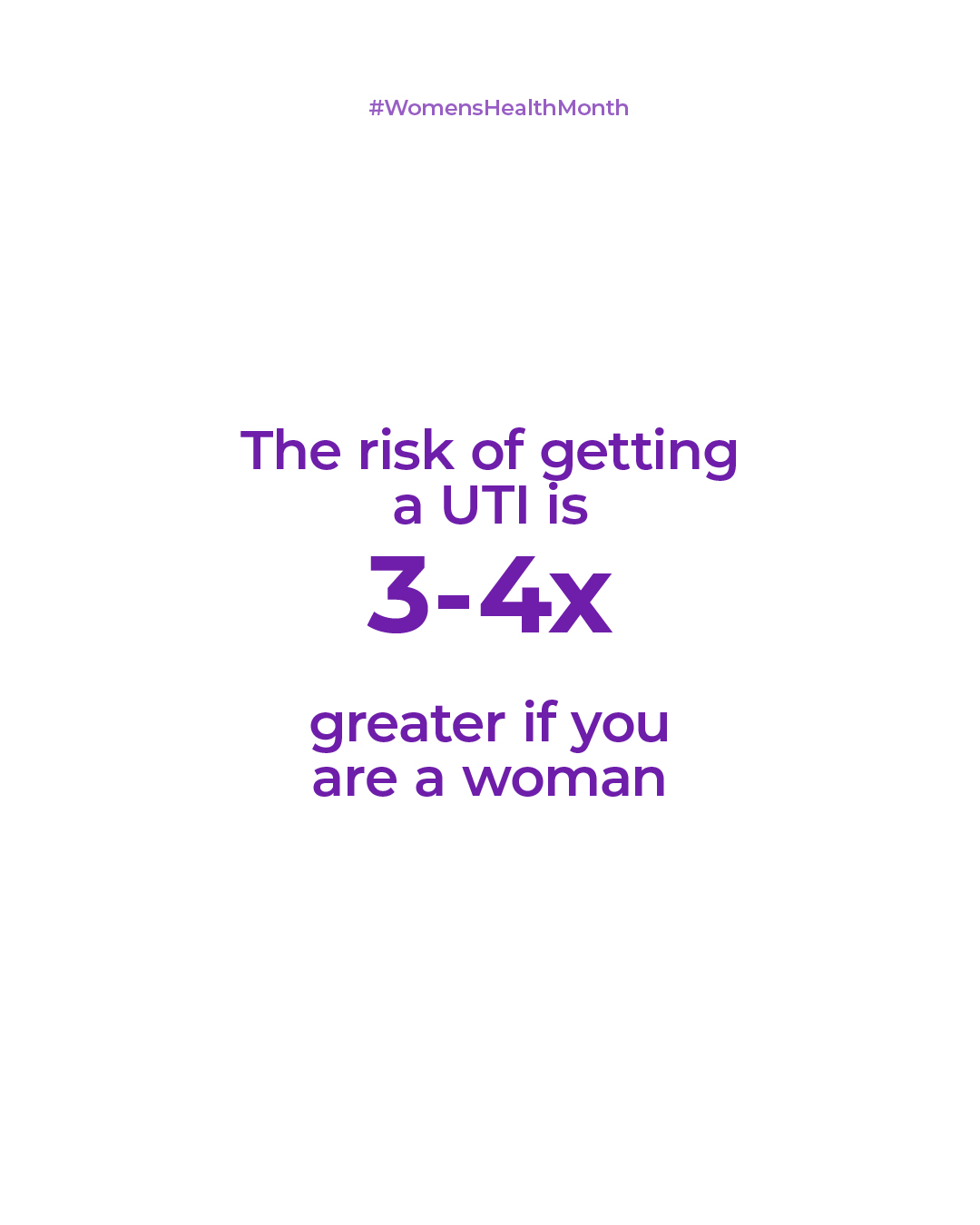 The risk of getting an UTI is 3 to 4 times greater if you are a woman